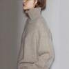 Gray High Collar Women's Knit Sweater: 2026 Autumn/Winter Loose, Thickened, Lazy Korean Style Base Layer