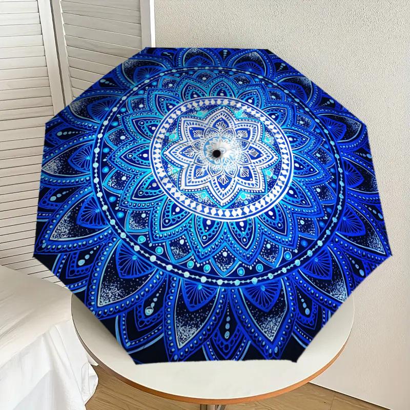 1PC mandala pattern Umbrella-8-Rib Reinforced, Automatic Open, Lightweight & Durable, Cute Fashion Accessory for Outdoor, Beach, or Casual Use, Beach