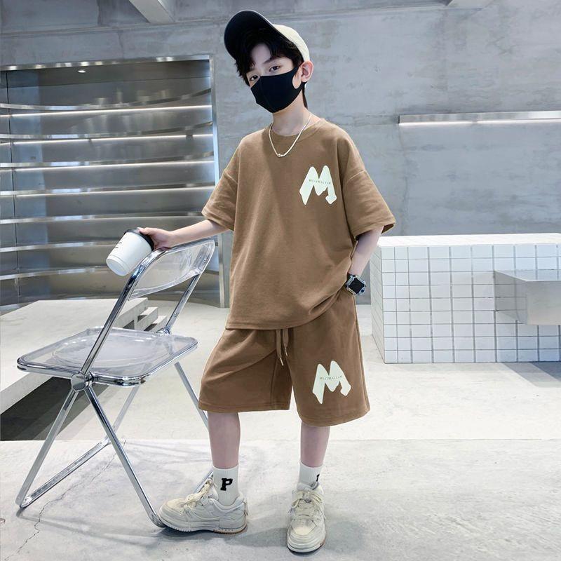 Летний костюм для мальчика, детская спортивная одежда, топ с коротким рукавом, футболка для мальчика, шорты 150