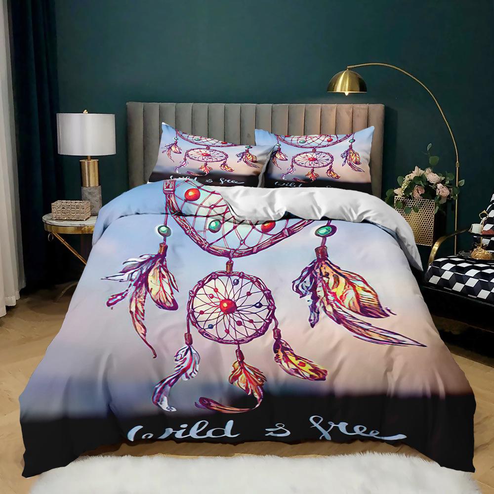 Dream Catcher Duvet Cover Set for Kids Polyester Bedding Set 3D Print Colourful Feather Pattern Bohemian Style King Queen Size