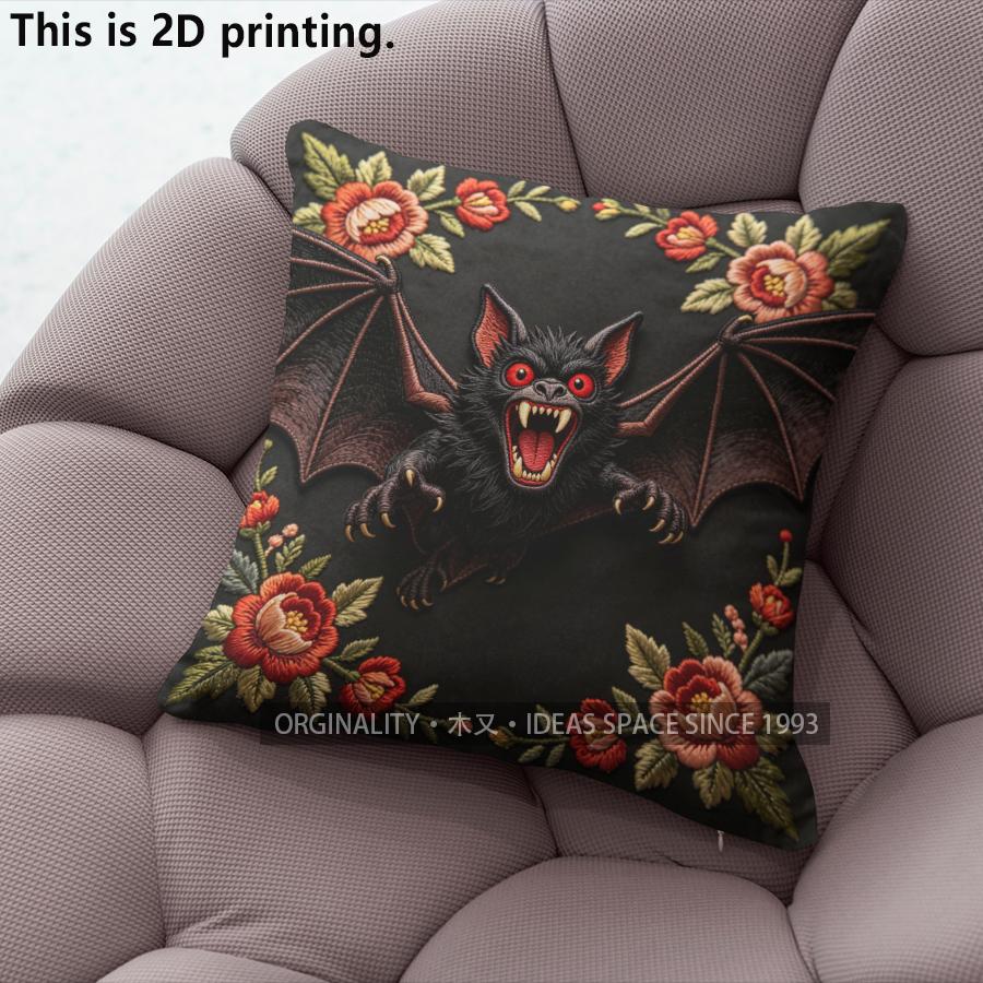 Goth Floral Vampire Bat Throw Pillow Covers Pattern Cushion Cover Suitable for Sofa Bedroom Car Pillow Cover