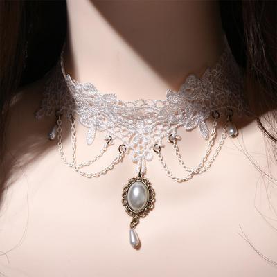 Handmade Pearl Lace Bride Short Statement Wedding Collar Jewelry Choker Bridal Necklace