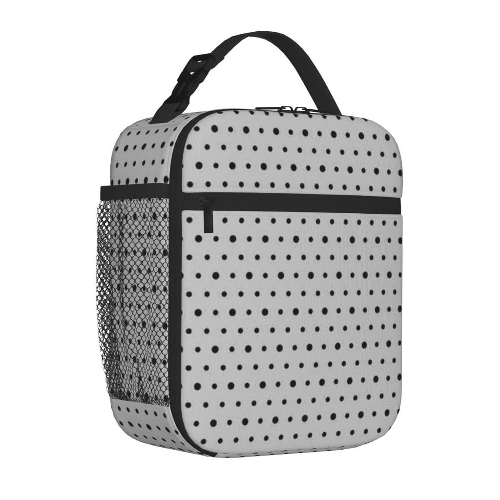 Bestselling Silver And Black Polka Dot Pattern Unisex Insulated Snack Tote Classroom Meal Insulated Food Bag