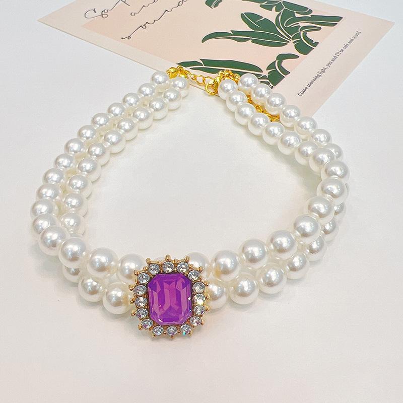 

Классическое ожерелье из 2 рядов с жемчугом для собак и кошек, ошейники с блестками и бриллиантами, ошейник для домашних животных, ожерелье для домашних животных, щенков и котят, ювелирные изделия, аксессуары S neck 20-25cm