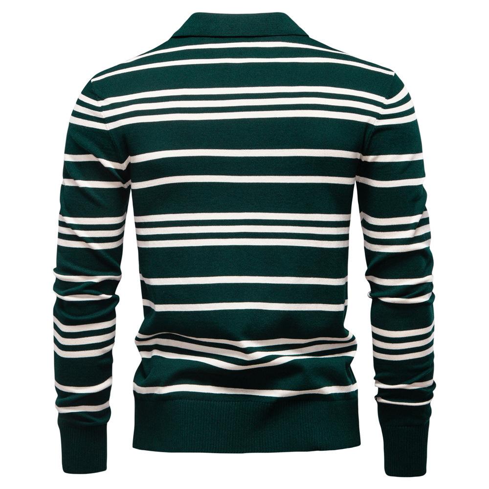 Polo Ralph Lauren 2025 Autumn/Winter Embroidery New Large Collar Men's Striped Sweater Polo Collar Knitted Sweater Men