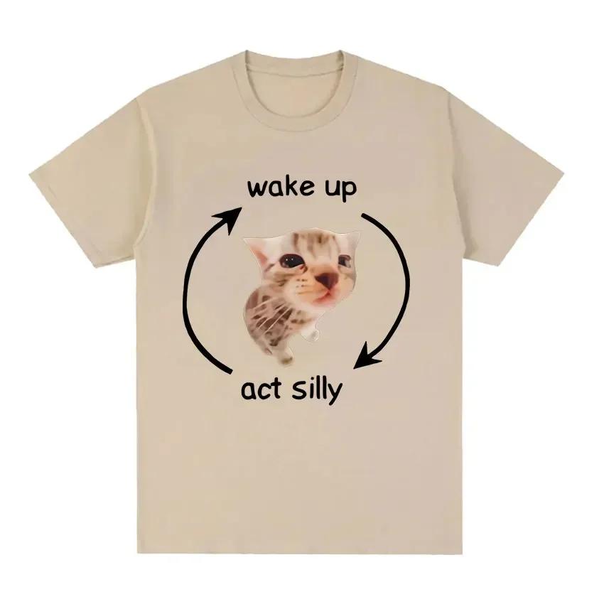 Wake Up Act Silly Meme Graphic T Shirt Funny Cute Cat Print Short Sleeve T-shirt Women Casual T Shirts