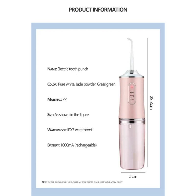 Portable USB Rechargeable Oral Irrigator IPX7 Waterproof Water Flosser 3 Modes 220ml 4 Jet Tips Dental Water Jet