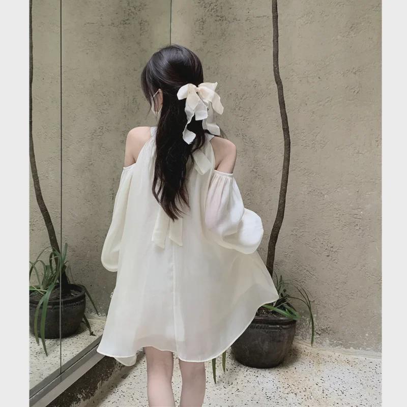 off the shoulder loose fitting dresses Linen Blend White Off Shoulder Midi Dress - All Dresses main image 0