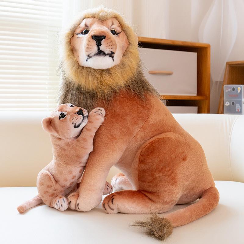 Cute Simulation Mother and Son Lion Tiger Doll Plush Toy Leopard Doll Children Companionship Soothing Doll