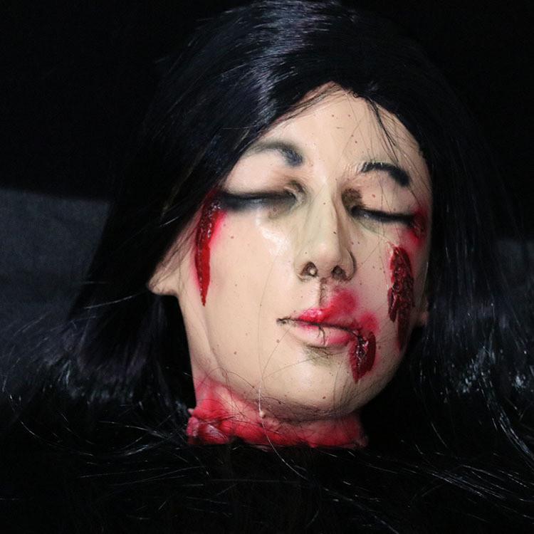 Halloween Haunted House Scene Decoration With Latex Long Hair Female Prop Head