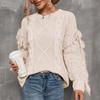 Women's Sweater Casual Round Neck Knit Solid Color Long-sleeved Tassel Pullover
