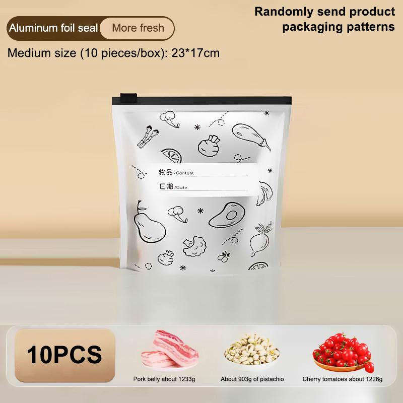 10 Pcs/Bag Leakproof Freezer Safe Kitchen Fresh Bag Large Capacity Aluminum Foil Food Bag Fresh-Keeping Reusable Zip Lock Bag