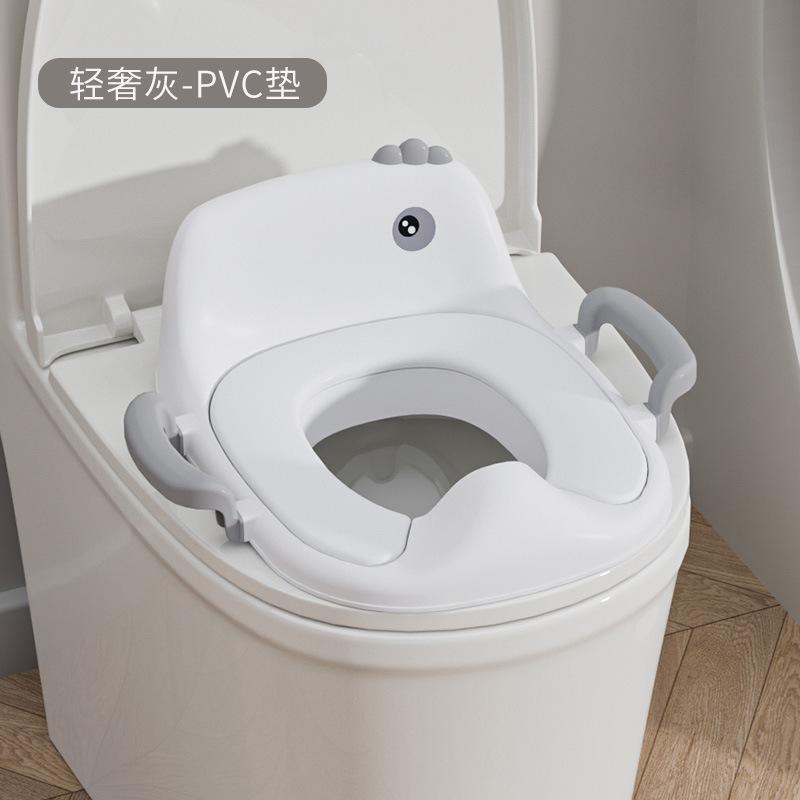 Portable Baby Toilet Seat Ring Hanging Design Kids Potty Training Cushion Auxiliary Toilet Cover For Boys Girls Grayish-white PVC