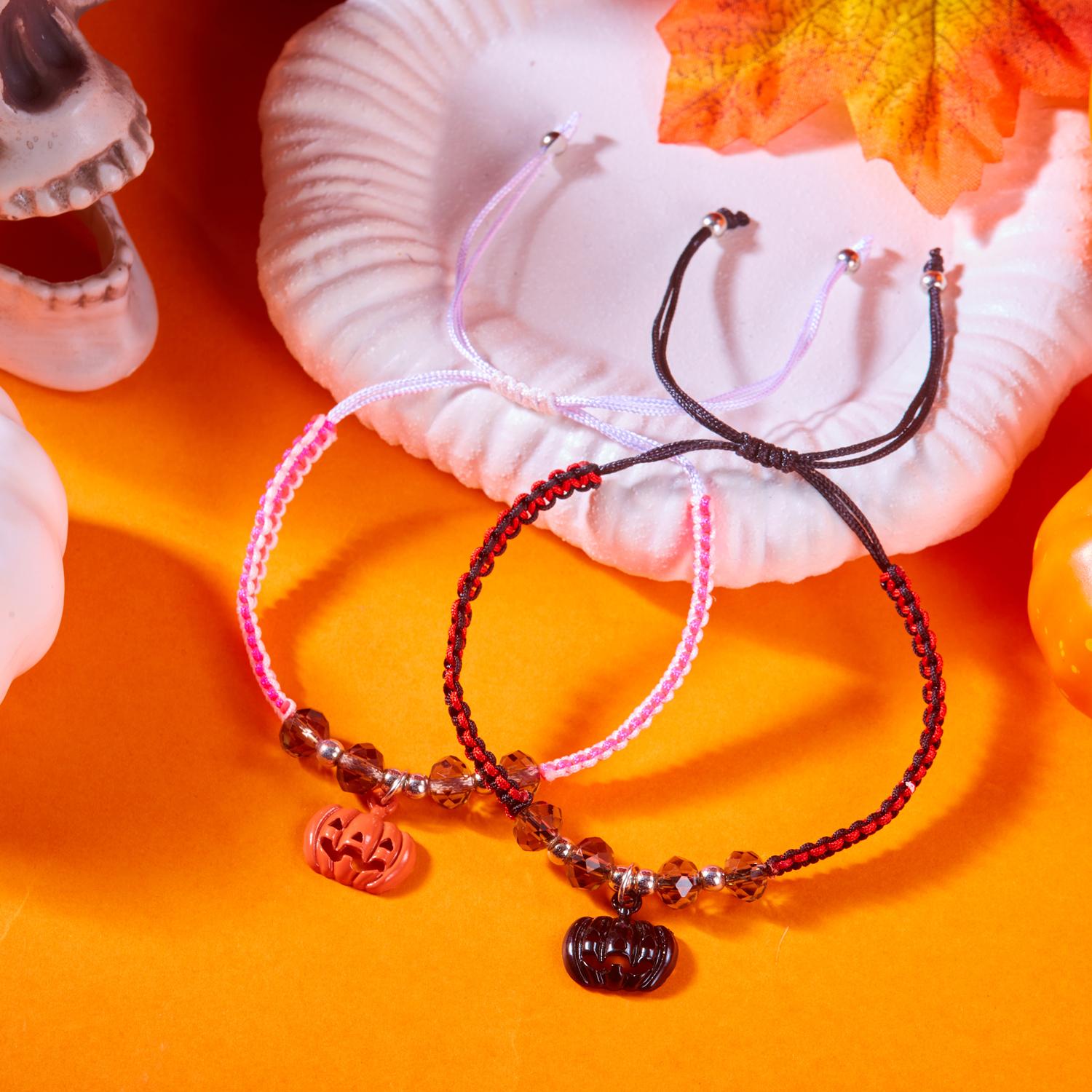 2Pcs/Set Cute Pumpkin Ghost Bracelets For Women Men Halloween Punk Glass Beads Bangles Couple Jewelry Holiday Gift