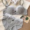 Printed bear French floral lace underwear women's small breasts gather to show large and thin bras new models