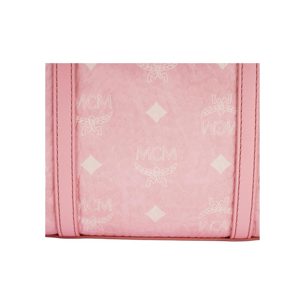 MCM Visetos Pink Leather Mini Tote Bag with Detachable Strap for Daily & Travel Use