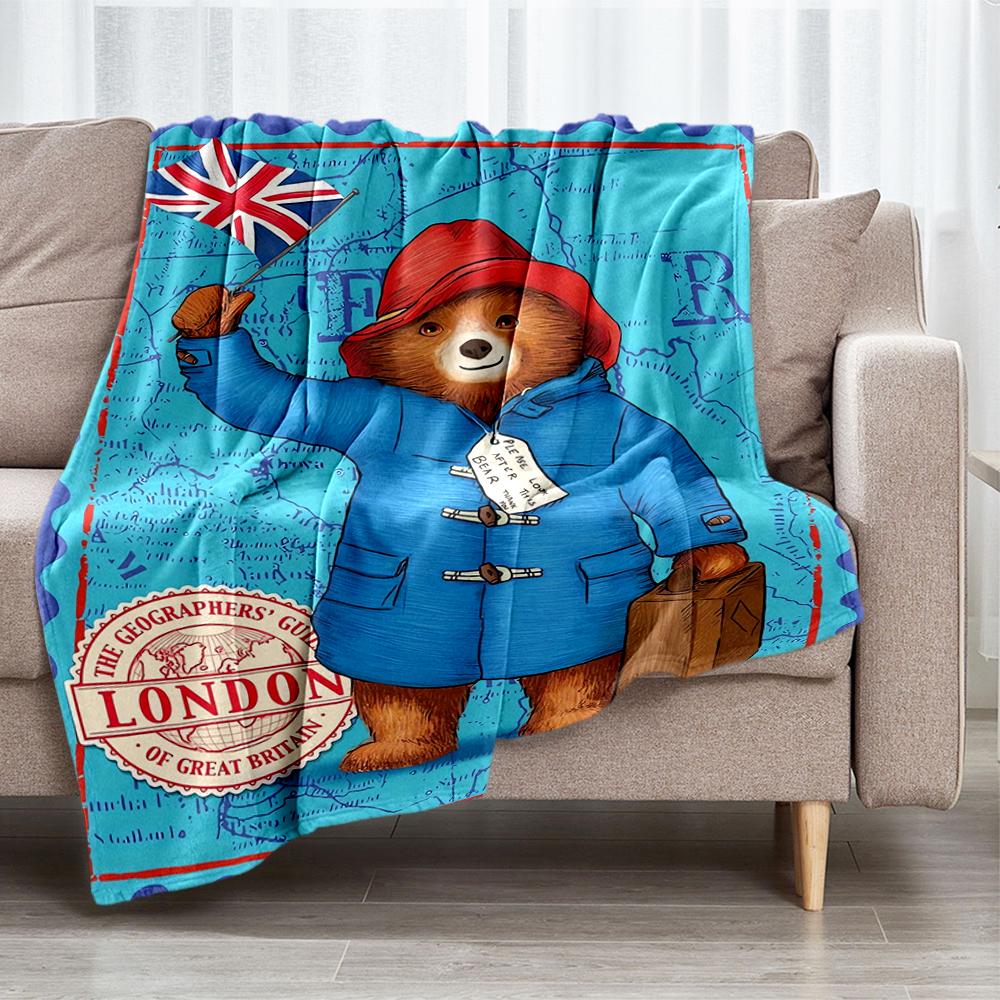Paddington Bear Theme Printed Blanket - Perfect for Couch, Bed, Travel & Outdoor Use | Machine Washable, Cozy & Durable.