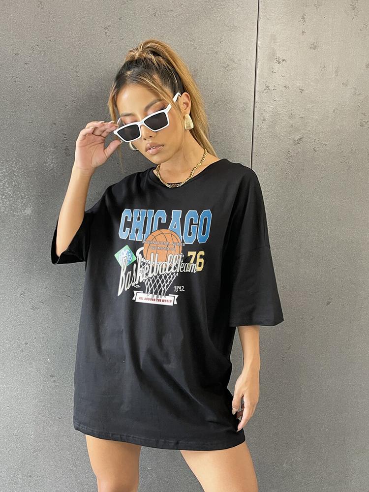 Chicago Basketball Club 76 Print Streetwear T-Shirt Women Summer Soft Cotton Brand Short Sleeve Breathable Oversize Tee Clothing