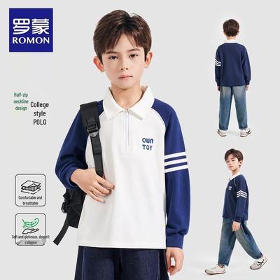 Luomeng Kids' Casual Long-Sleeve Polo Shirt