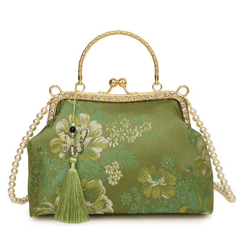 

Floral print clip fringed women s small square bag new retro women s shoulder messenger bag