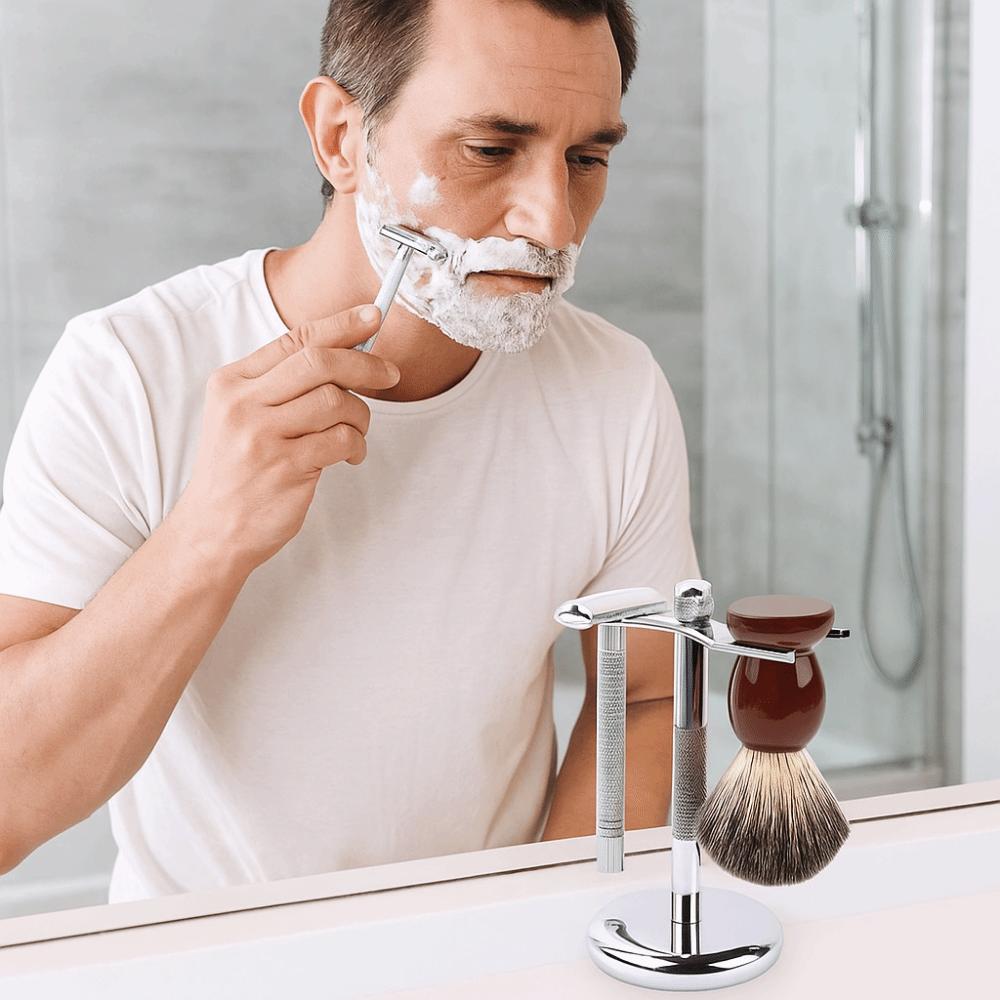 Zinc Zinc Alloy Construction Razor and Brush Stand Weighted Bottom Razor Storage Bracket Grooming Station