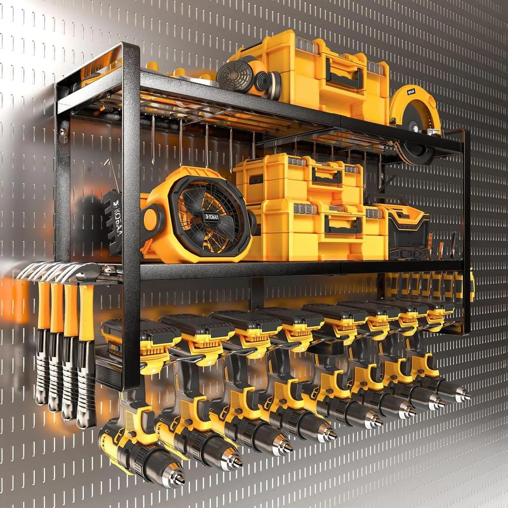 Power Tool Organizer & Storage Wall Mount - Heavy Duty Metal 8 Drill Holder, 3 Layer Premium Garage Utility Power Tool Rack