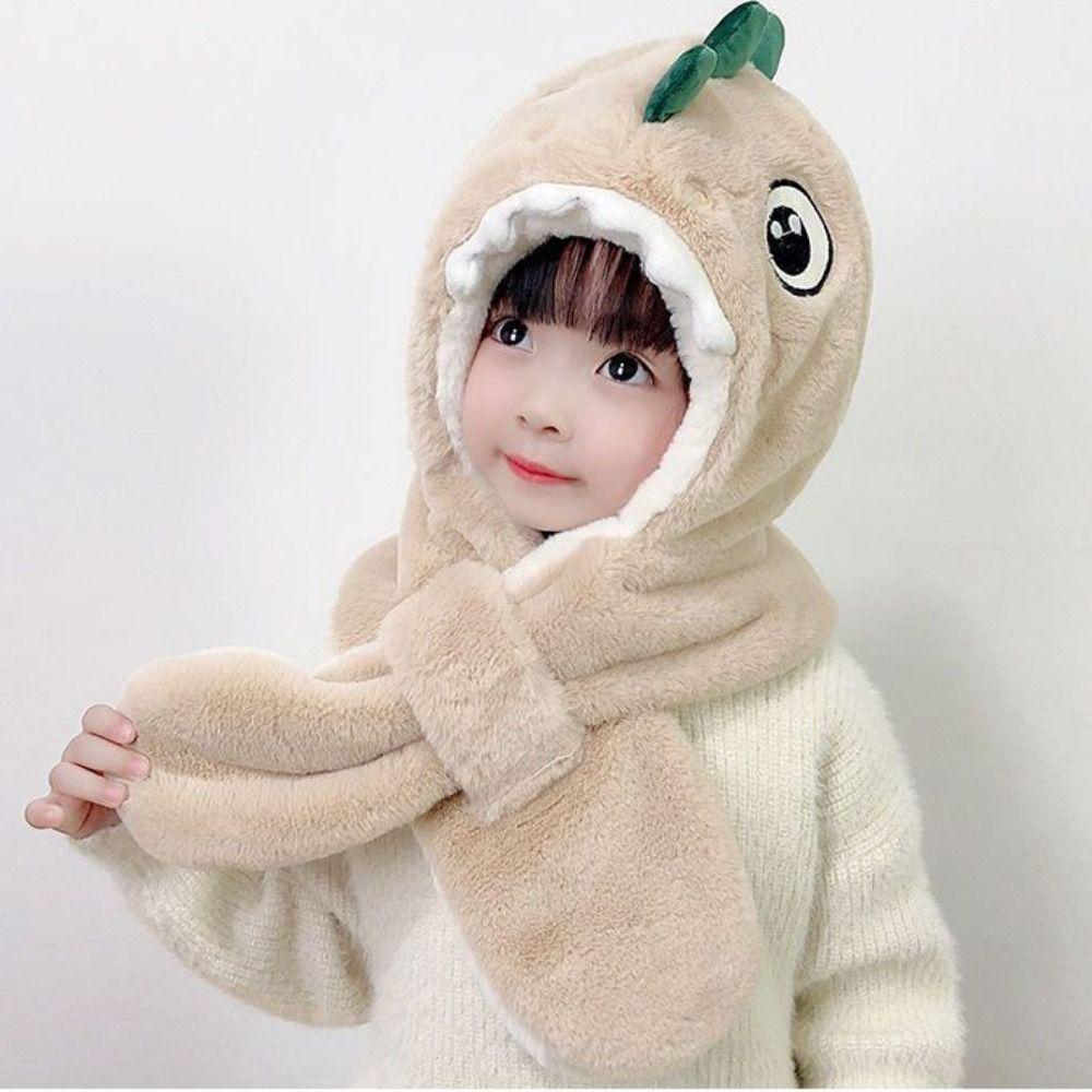 Verdicktes Plüsch Dinosaurier Schal Mütze Set Warmhalten Plüschschal Niedliche Winter Kinder Mütze Outdoor