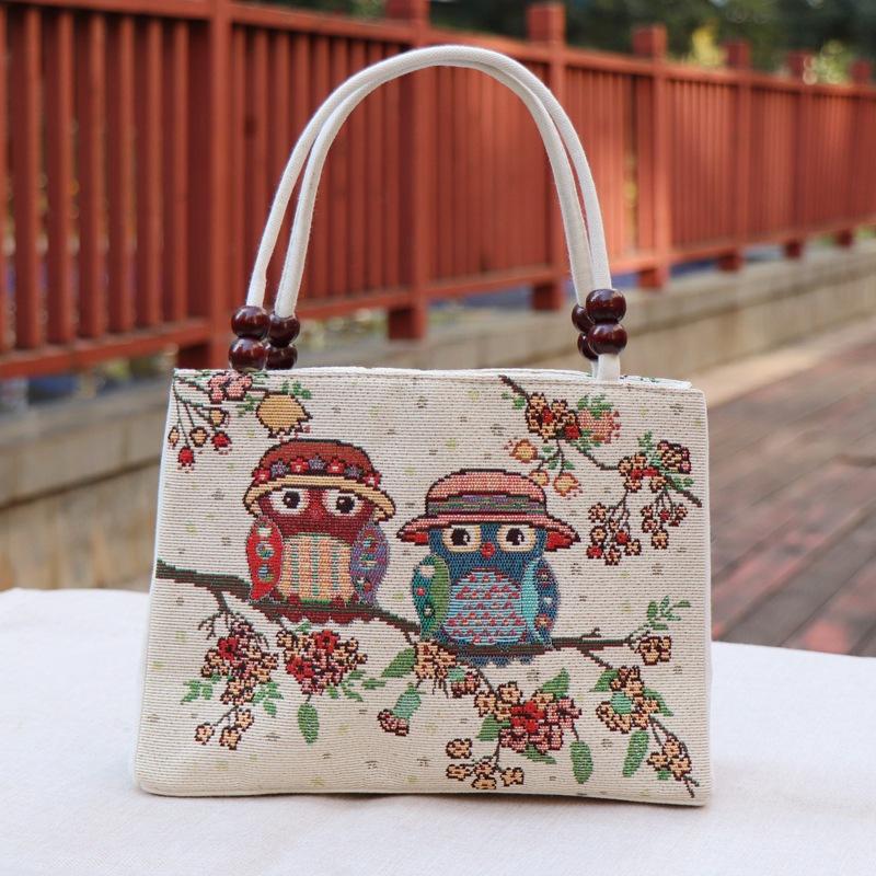 Yunnan Ethnic Style Double-layer Wooden Bead Bag Elephant Embroidery Bag Ethnic Fabric Bag