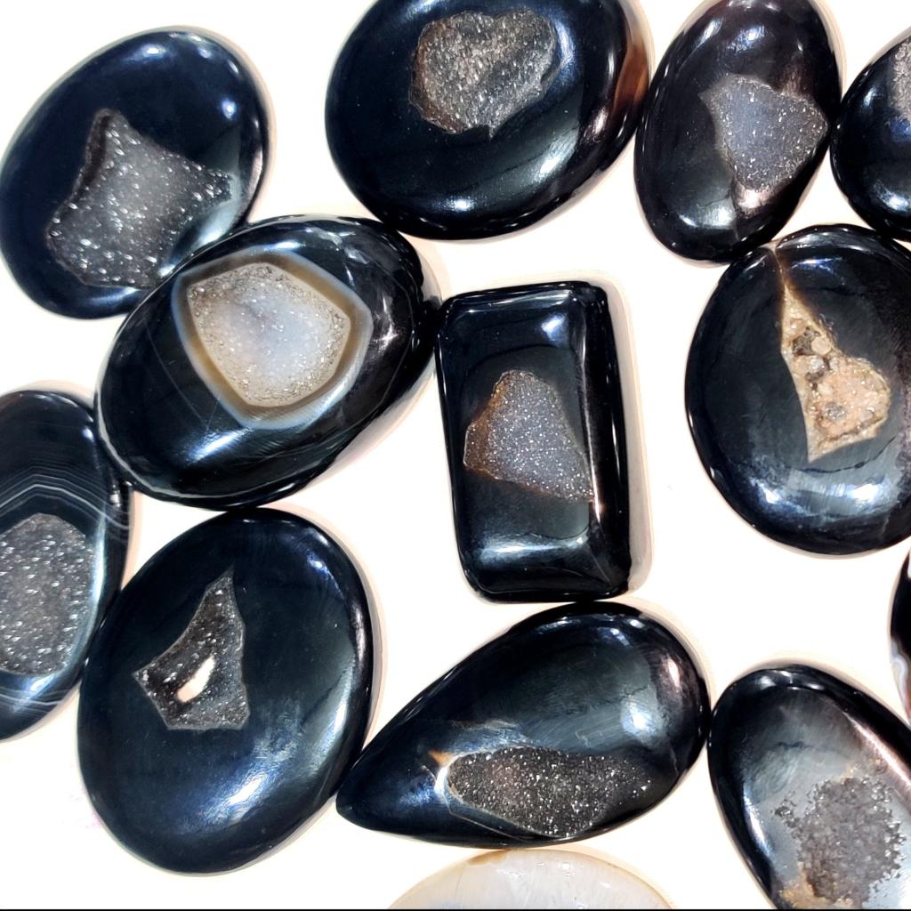Beautiful Shiny Black Onyx Polished Druzy, High Druzy Cabochon Lot Loose Gemstone For Handmade Jewelry Making