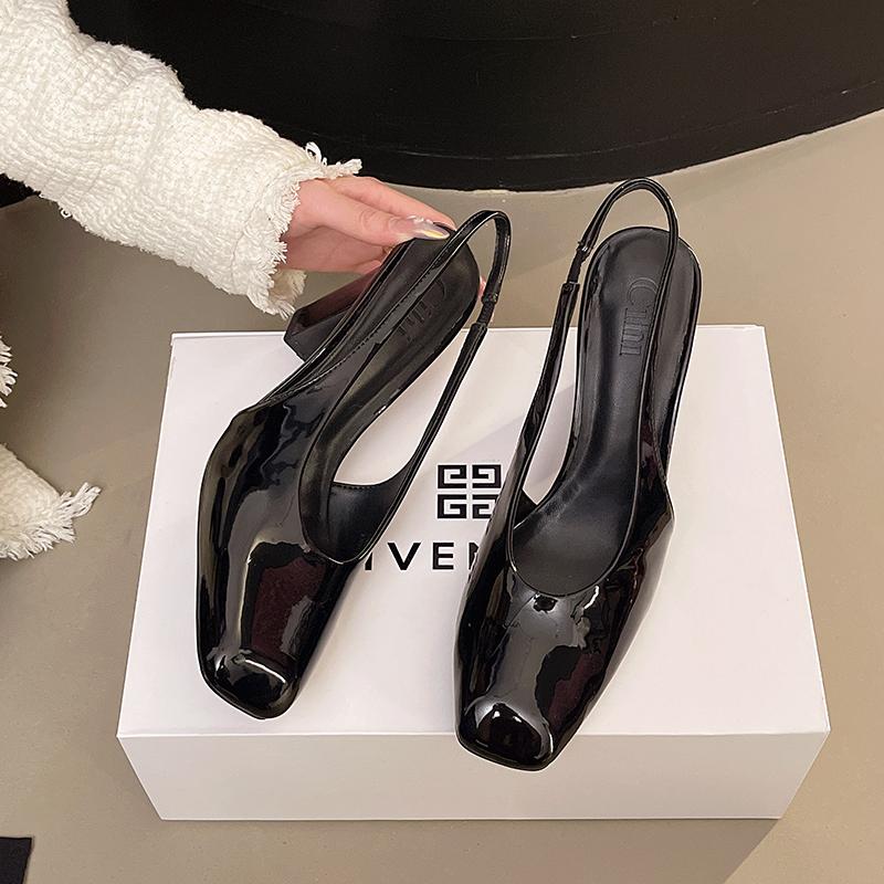 2025 Summer Patent Leather Women Sandals Fashion Square Toe Dress Street Style High Heel Shoes Zapatos De Mujer
