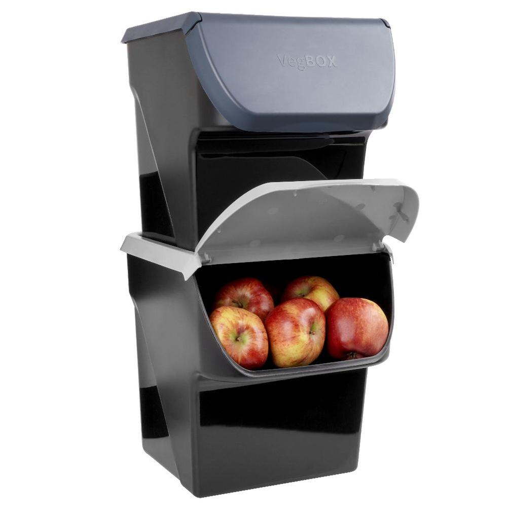 Container For Vegetables, Fruits, Onions, Potatoes, Garlic, Anthracite, Gray, Set Of 2, 13 L