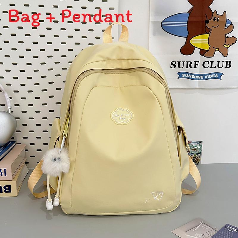 Simple Pure Color Student Backpack With Padded Shoulder Straps For Girls