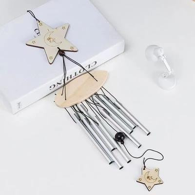 1pcs Outdoor Garden Metal Pipe Wind Chimes Star Heart Hanging Wooden Wind Chime Window Decoration Good Luck Home Decoration Craft