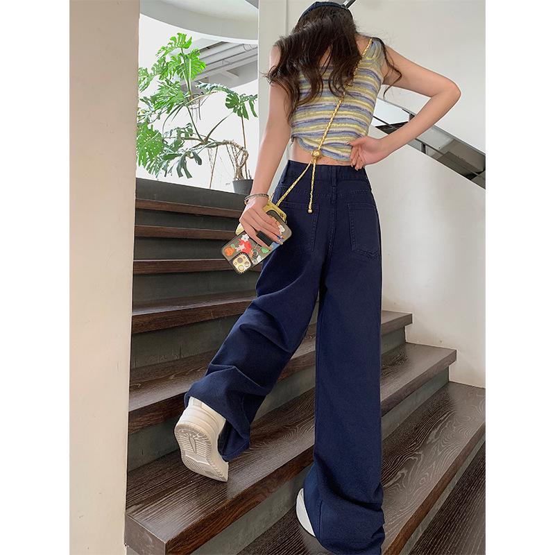 2024 Women's Hong Kong Retro High-Waist Wide-Leg Jeans: Autumn Loose Fit, Slimming Salt System, Casual Street Style