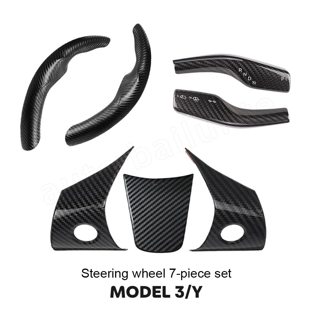 For Tesla Model 3 Model Y 2023 2022  Accessories Carbon Fiber Sticker Car Steering Wheel Cover Gear Shift Cover