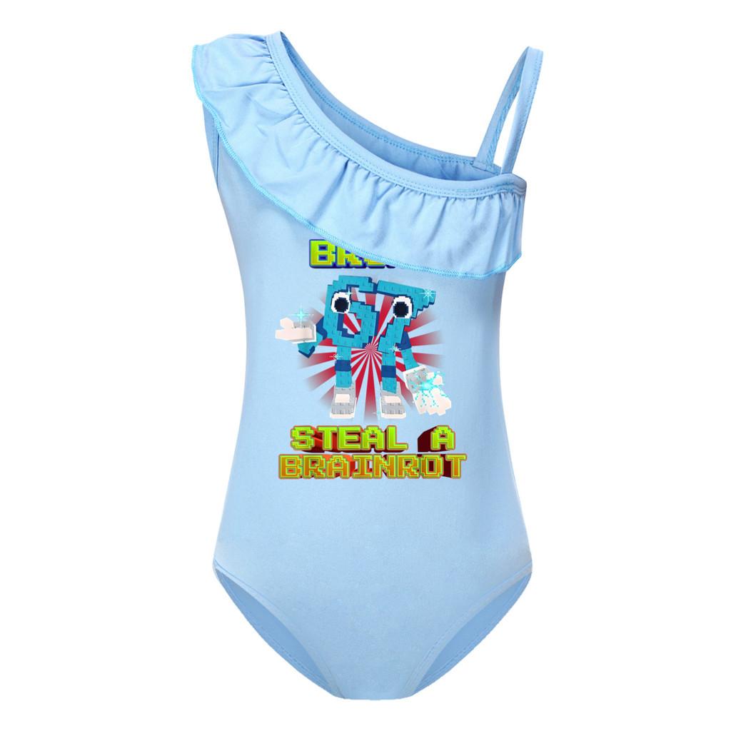 

5194 Дитячий Дівчачий Мультяшний Вкрасти Мозок 67 Шість Сім Принт Волан Купальник Плавання Суцільний Боді Купальний Костюм 130cm