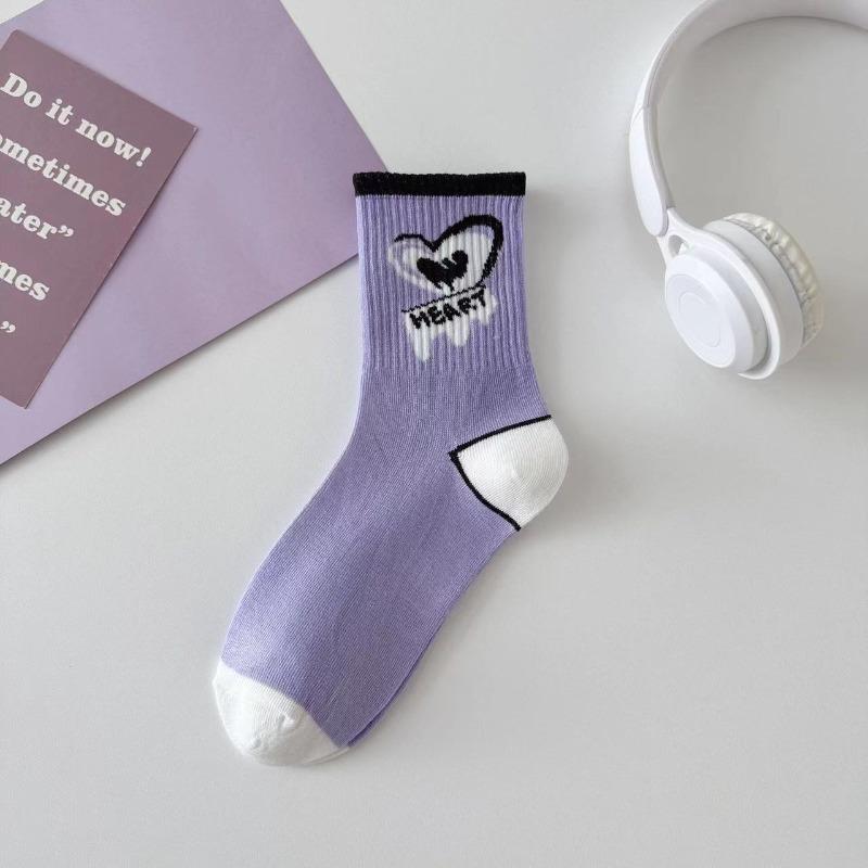 Socks Women's Fall Mid Calf Socks Personalized Love Sweat Absorbent Purple Street Long Tide Socks