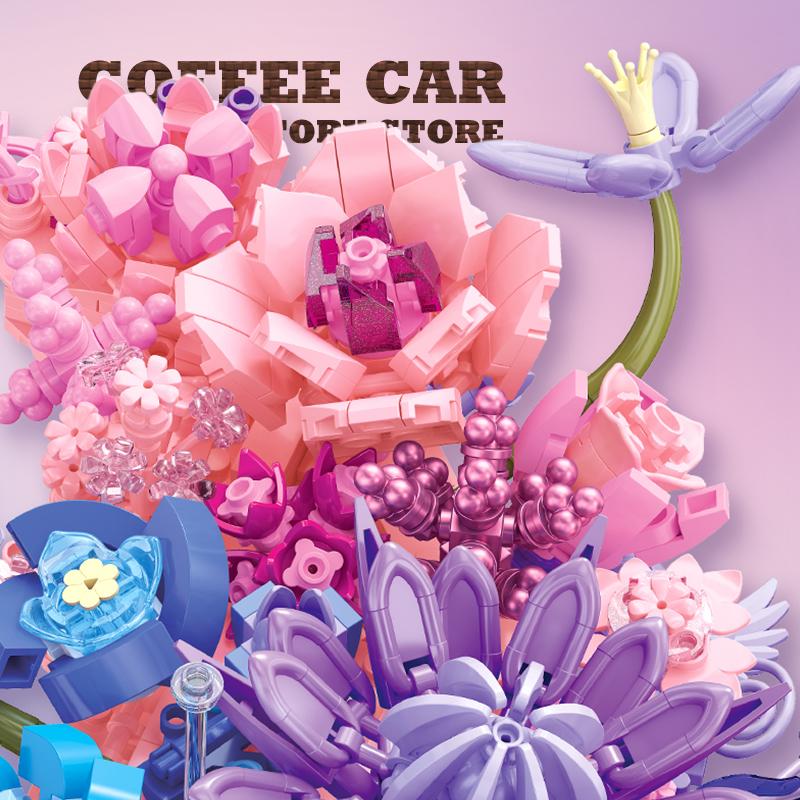 Non-Toxic Creative Moon Flowers Building Blocks Home Decoration Romantic Bouquet Moc Bricks Wall Decor Eternal Plant Children Friend Kid Gifts