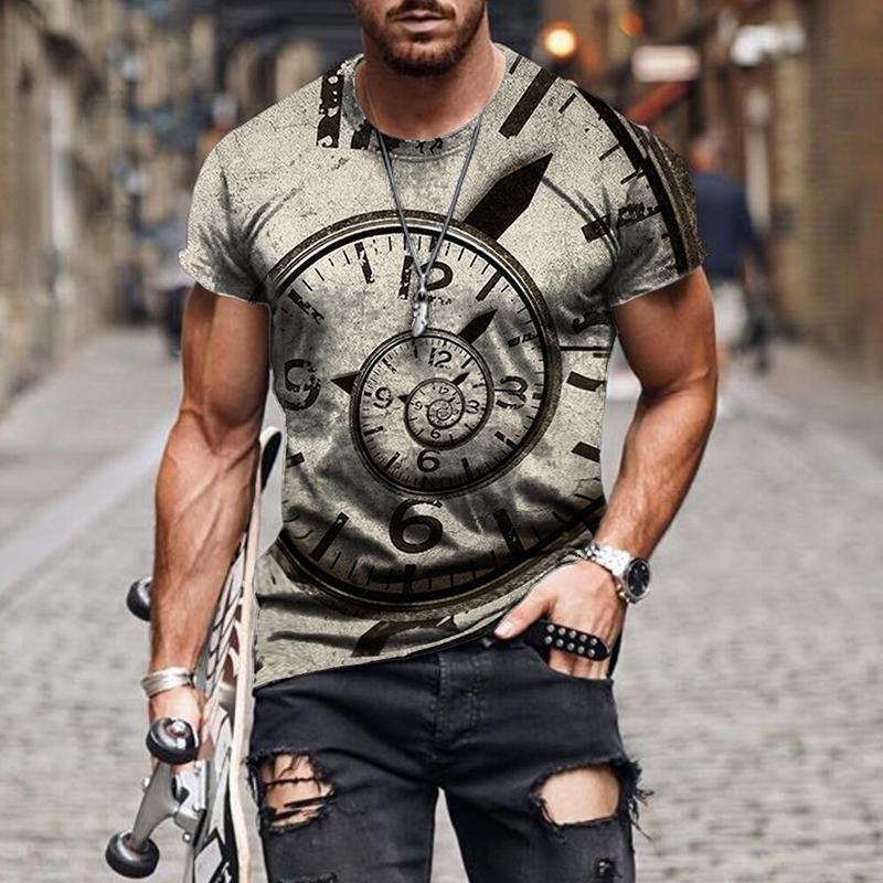 Summer Short Sleeved T-shirt Men's Retro 3D Printed Loose Casual Street Hip-hop Round Neck Short Sleeved Top T-Shirts Men’s