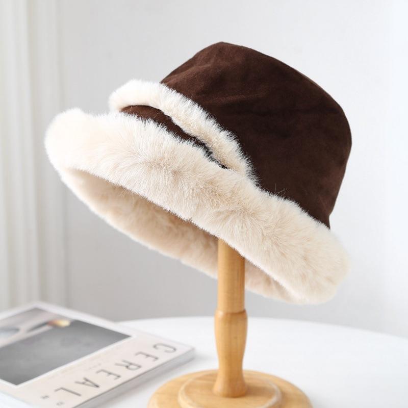 Herbst- und Winterhut Damen Winter Samt Verdickt Warm Fischerhut Flauschiger Topfhut