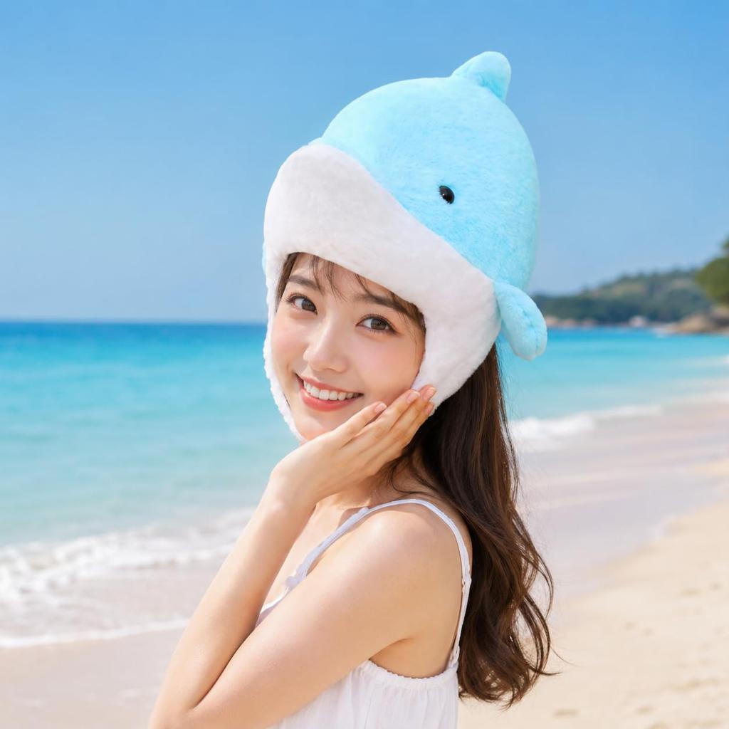 [DOKiDOKi] Dolphin Headgear for Adults, Plush Hat, Fluffy Animal Costume, Cosplay, Fancy Dress, School Festival, Cultural Festival, Party, Cheering