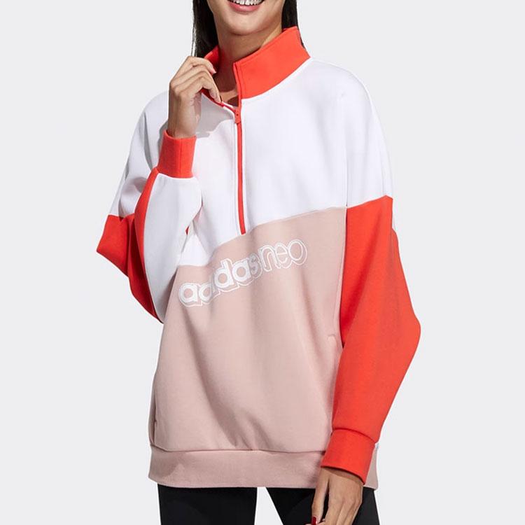 Adidas Neo Color Block Letter Print Half Zip Design Pullover American Sweatshirt Women sweatshirt GU0844