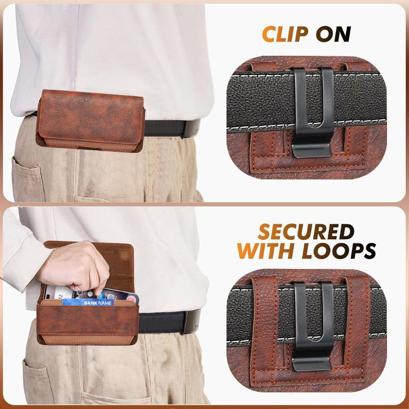 Suitable for Black Brown Mobile Phone Fanny Pack 5.5-6 Inch Card Model, Men's Waist Leather Case