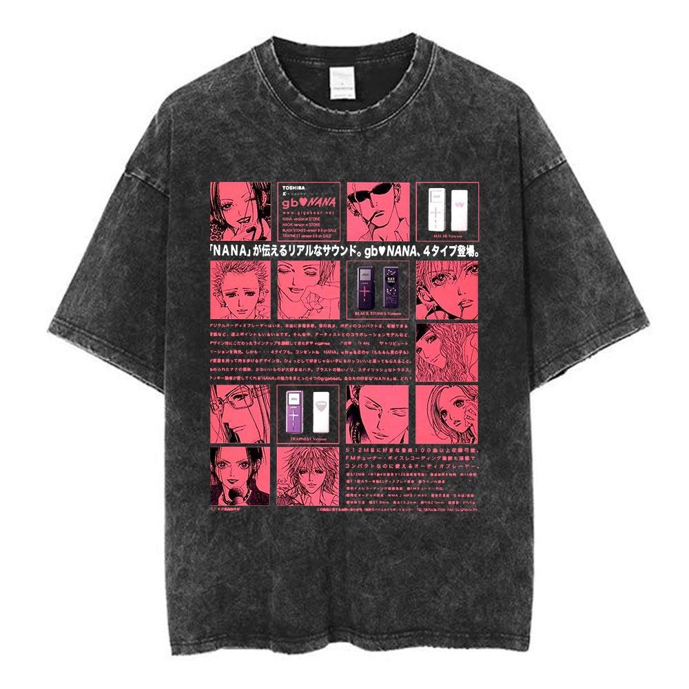 Nana Osaki Japanese Retro Washed T-shirt Men's and Women's Short Sleeved T-shirt Casual T-shirt
