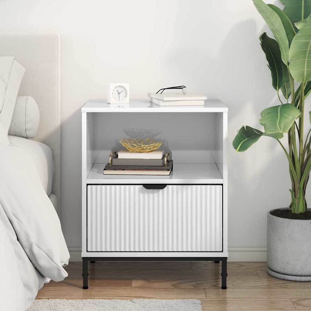 Nightstand High Gloss White 49 X 36 X 61 Cm Particleboard