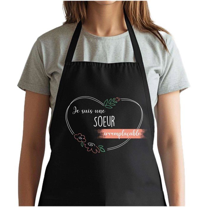 Tablier de cuisine - Soeur Irremplaçable - Noir - Impression bretonne - Coton épais