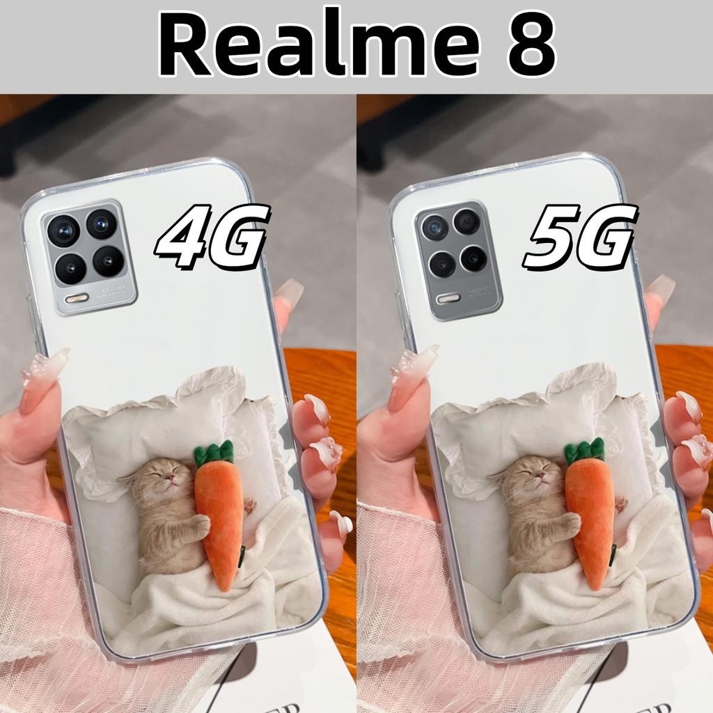 For Realme 8 Pro Case Lovely Cat Soft Transparent Phone Back Cover For Realme8 4G 5G Shockproof Comfortable TPU Silicone Bumper