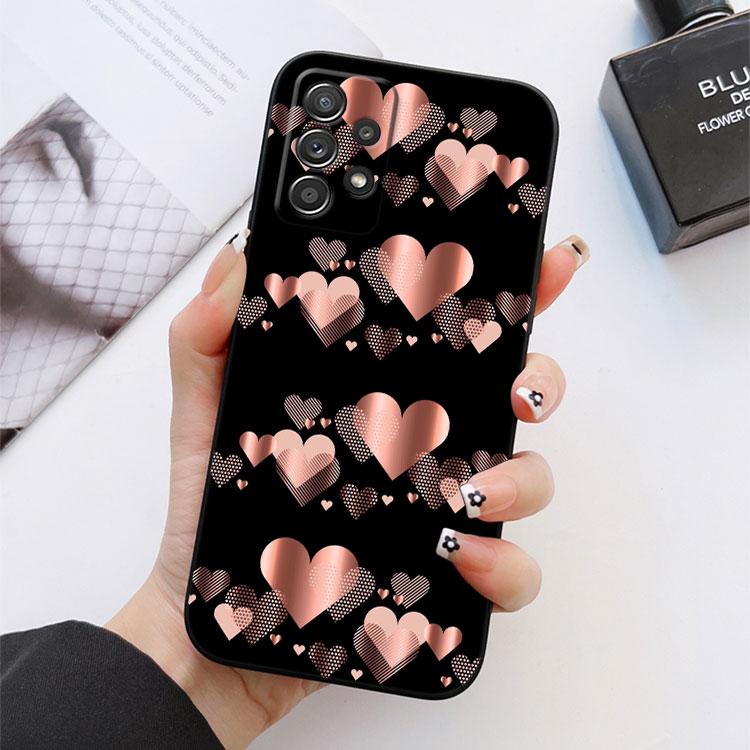 Glitter Hearts Love Leaf Phone Case For Samsung Galaxy S24FE S25 Ultra A02 A03 A04 A05 A06 A12 A13 A16 A26 A35 A36 A56 A55 Cover