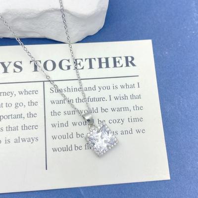 S925 Sterling Silver Square Zircon Pendant Necklace for Women - High-End European and American Style Clavicle Chain