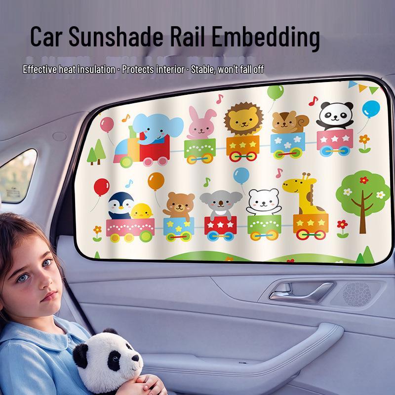 Auto-Sonnenschutz: Cartoon-Tier-Sichtschutzvorhang für Babys, Hitzeschutz & Verdunkelung für Seitenfenster